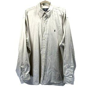 Ralph Lauren Men Blaire Shirt XXL Solid Ivory Beige Navy Blue Pony Button Up L/S